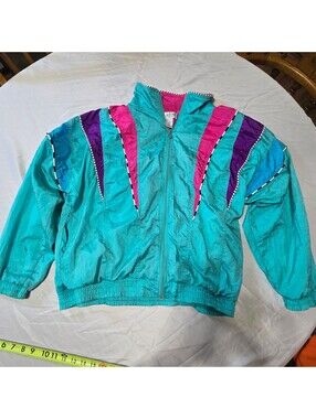 Vintage 80s 90s Lavon Colorblock Windbreaker Jacket Teal Pink Large